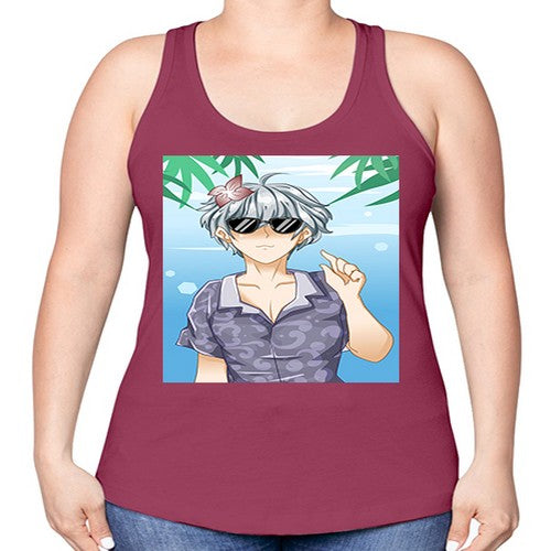 Handsome boy with sunglasses on the beach in summer holiday 44# - anime -Racerback Tank