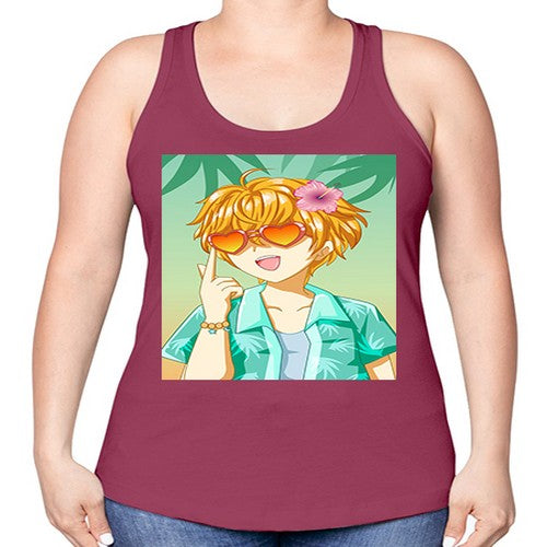 Happy and cute boy with glasses in beach in the summer 180# - anime -Racerback Tank