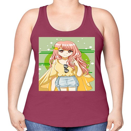 Happy and cute yellow blouse in summer holiday 43# - anime -Racerback Tank