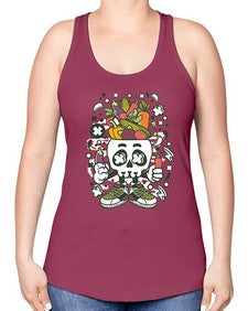 Vegetable Skull Head 1195# - skull and bones -Racerback Tank