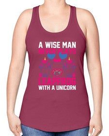 a wise man never plays leapfrog with a unicorn 5# - unicorn -Racerback Tank