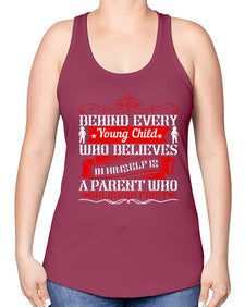 behind every young child who believes in himself is a parent who believed first 65# - parents day -Racerback Tank