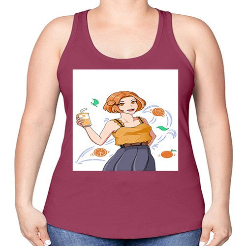 cute anime summer girl with orange juice28# - anime -Racerback Tank