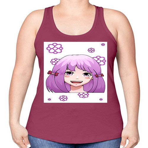 cute ponytails purple hair girl 63# - anime -Racerback Tank