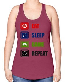 eat sleep game repeat 77# - video games -Racerback Tank