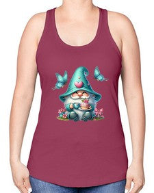 gnome with butterfly 14# - gnome -Racerback Tank