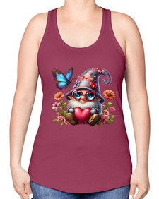 gnome with butterfly 17# - gnome -Racerback Tank