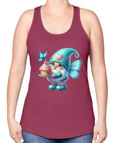 gnome with butterfly 20# - gnome -Racerback Tank
