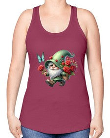 gnome with butterfly 24# - gnome -Racerback Tank