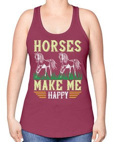 horses make me happy Style 40# - horse -Racerback Tank