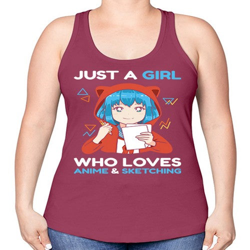 just a girl who loves anime and sketching259# - anime -Racerback Tank