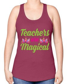 teachers are magical 428# - unicorn -Racerback Tank