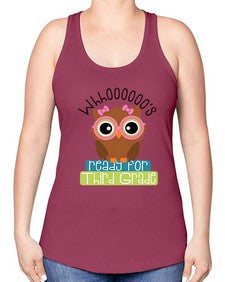 whooos ready for third grade girl 1010# - third grade -Racerback Tank