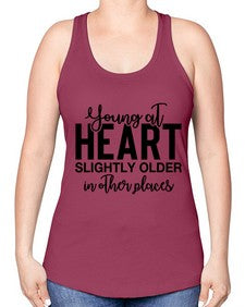 young at heart slightly older in other places 1270# - funny -Racerback Tank