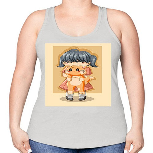 Cute girl with cat animal day 135# - anime -Racerback Tank