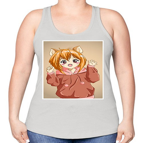 Cute little girl with accessories cat cartoon 170# - anime -Racerback Tank