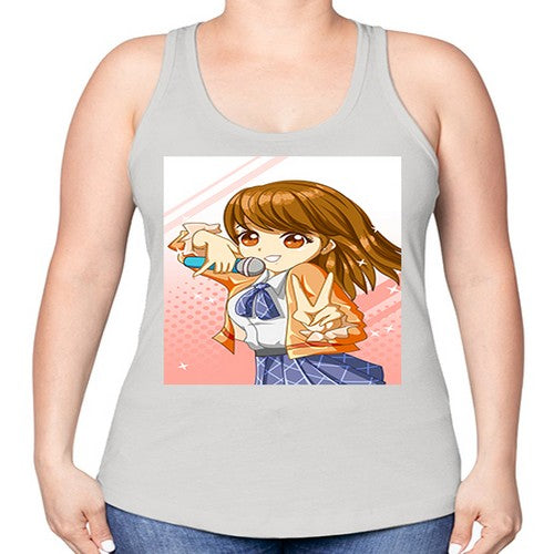 Cute teenage student girl singing song 47# - anime -Racerback Tank