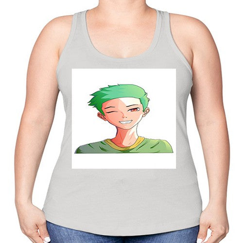 Handsome boy green hair wearing green shirt 35# - anime -Racerback Tank
