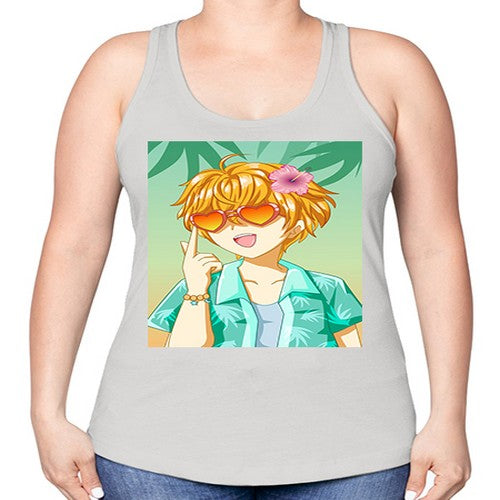 Happy and cute boy with glasses in beach in the summer 180# - anime -Racerback Tank