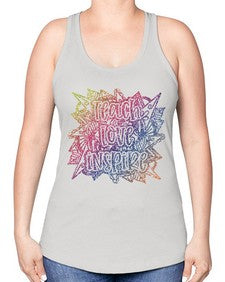 Mandala Teach Love Inspire Rainbow Glitter 762# - mandala -Racerback Tank