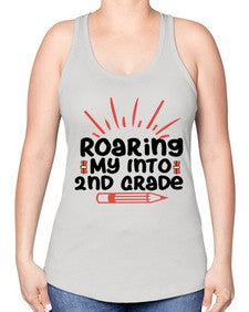 Roaring My Into second Grade 762# - second grade -Racerback Tank
