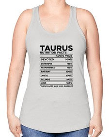Taurus Nutrition Facts 490# - taurus -Racerback Tank