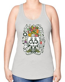 Vegetable Skull Head 1195# - skull and bones -Racerback Tank