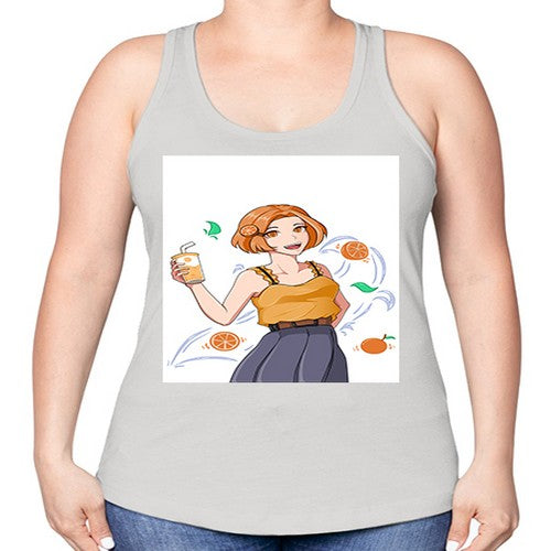 cute anime summer girl with orange juice28# - anime -Racerback Tank