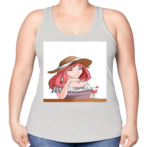 pretty woman with fresh juice in summer 37# - anime -Racerback Tank