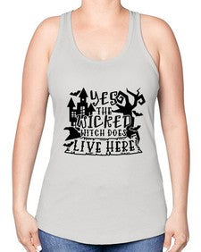 yes the wicked witch does live here 2# - witch -Racerback Tank