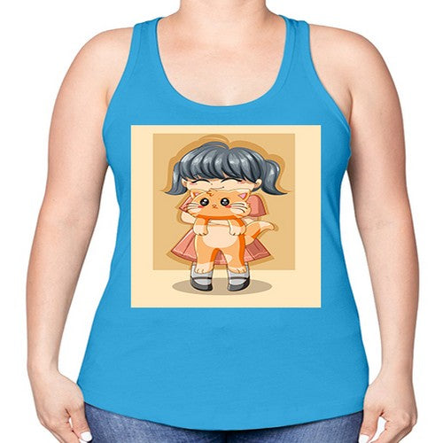 Cute girl with cat animal day 135# - anime -Racerback Tank
