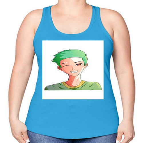 Handsome boy green hair wearing green shirt 35# - anime -Racerback Tank