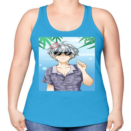 Handsome boy with sunglasses on the beach in summer holiday 44# - anime -Racerback Tank