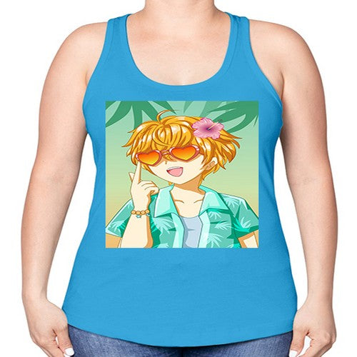 Happy and cute boy with glasses in beach in the summer 180# - anime -Racerback Tank