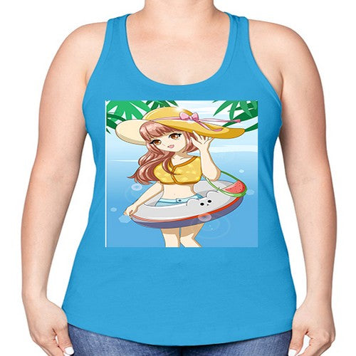 Happy and funny girl in beach with cute buoy in the summer 11# - anime -Racerback Tank