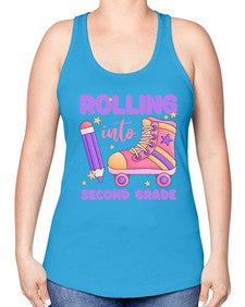 Rolling into second Grade 789# - second grade -Racerback Tank