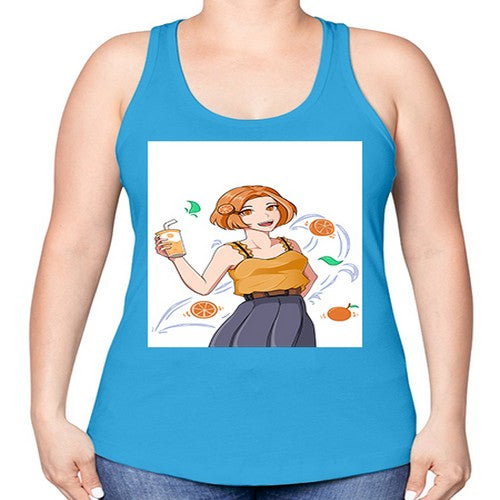 cute anime summer girl with orange juice28# - anime -Racerback Tank