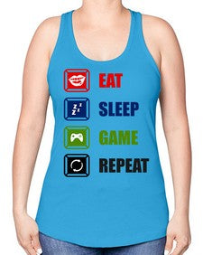 eat sleep game repeat 77# - video games -Racerback Tank