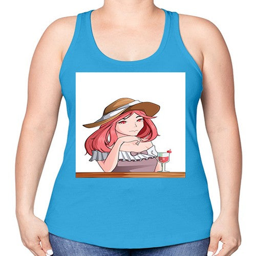 pretty woman with fresh juice in summer 37# - anime -Racerback Tank