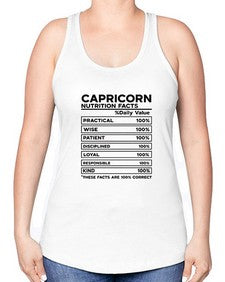 Capricorn Nutrition Facts 185# - capricorn -Racerback Tank