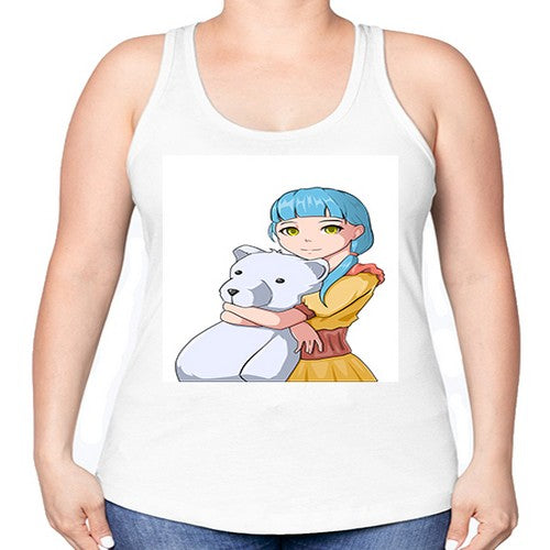 Cute girl with bear doll 26# - anime -Racerback Tank