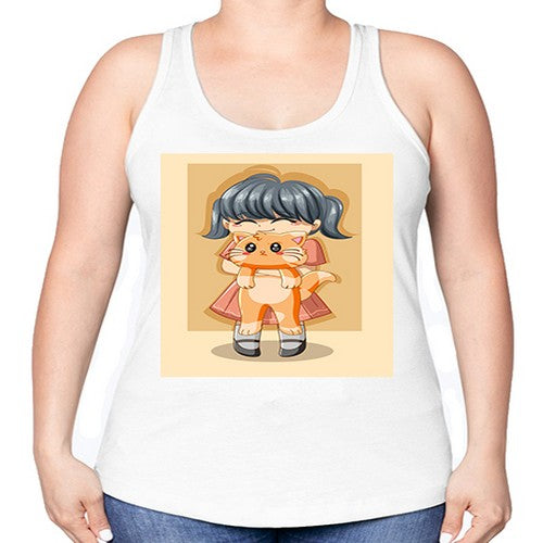Cute girl with cat animal day 135# - anime -Racerback Tank