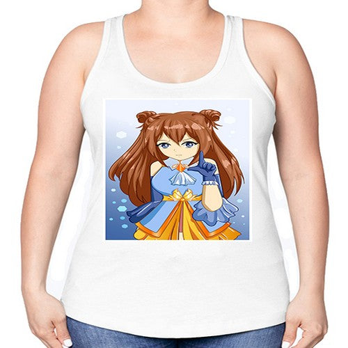 Cute little beautiful girl blue gold clothes cartoon 171# - anime -Racerback Tank