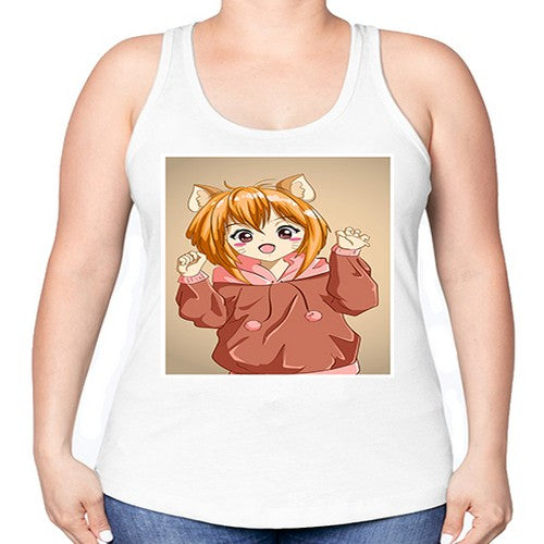 Cute little girl with accessories cat cartoon 170# - anime -Racerback Tank