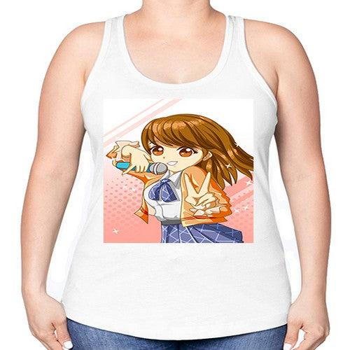 Cute teenage student girl singing song 47# - anime -Racerback Tank