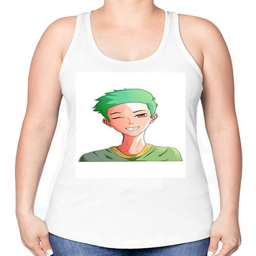 Handsome boy green hair wearing green shirt 35# - anime -Racerback Tank