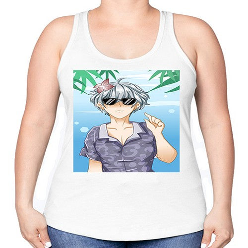 Handsome boy with sunglasses on the beach in summer holiday 44# - anime -Racerback Tank