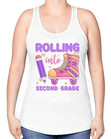Rolling into second Grade 789# - second grade -Racerback Tank
