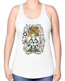 Vegetable Skull Head 1195# - skull and bones -Racerback Tank