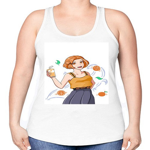 cute anime summer girl with orange juice28# - anime -Racerback Tank